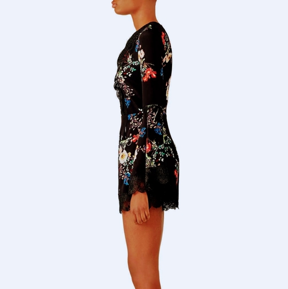 NICHOLAS The Label Black Floral Romper w/Lace Trim - Picture 4 of 7